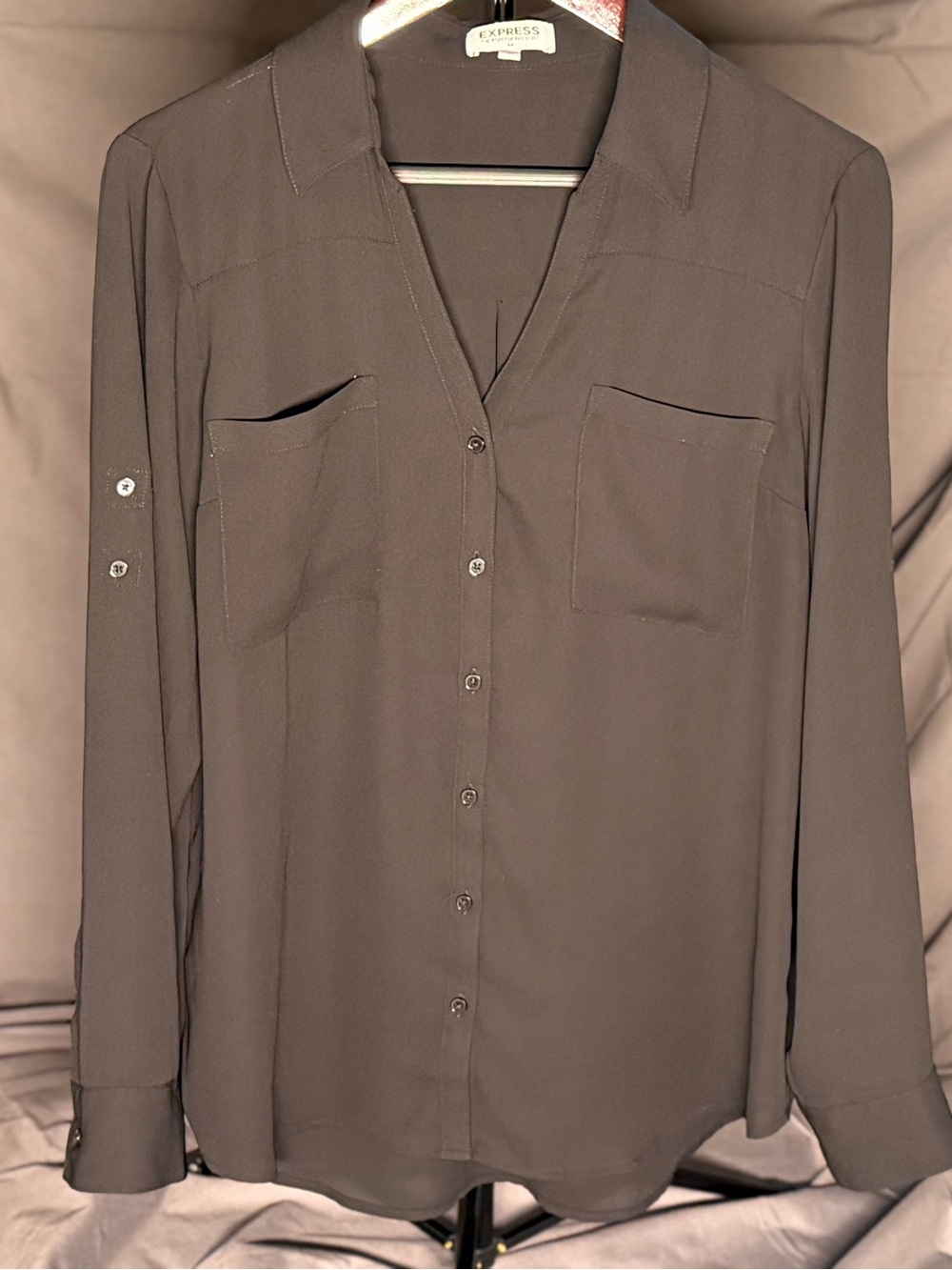 Express The Portifino Black Button-Front Pocket Blouse